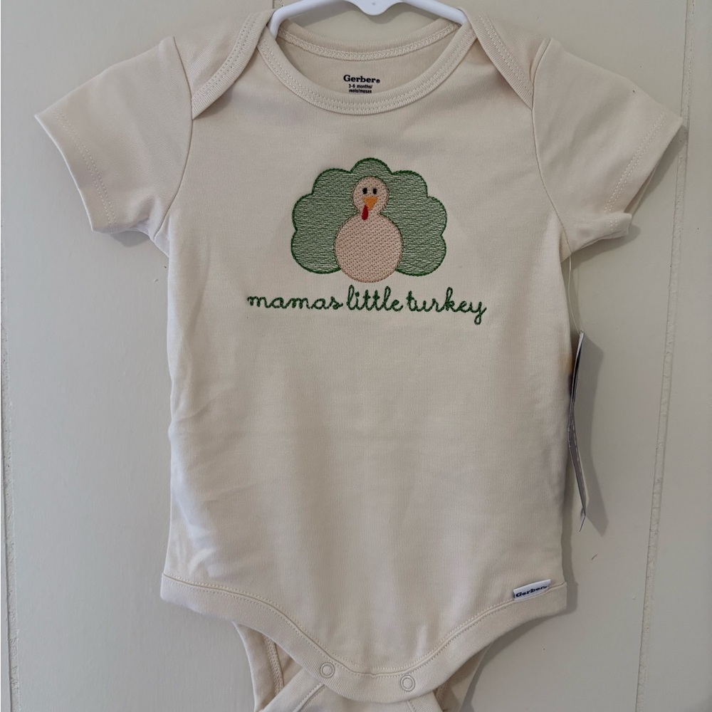 Gerber Cream Onesie with Green Turkey Design